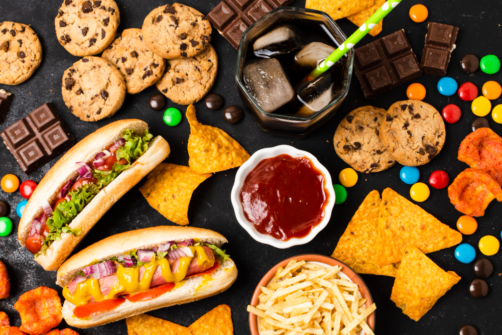 Tampilan atas makanan tidak sehat